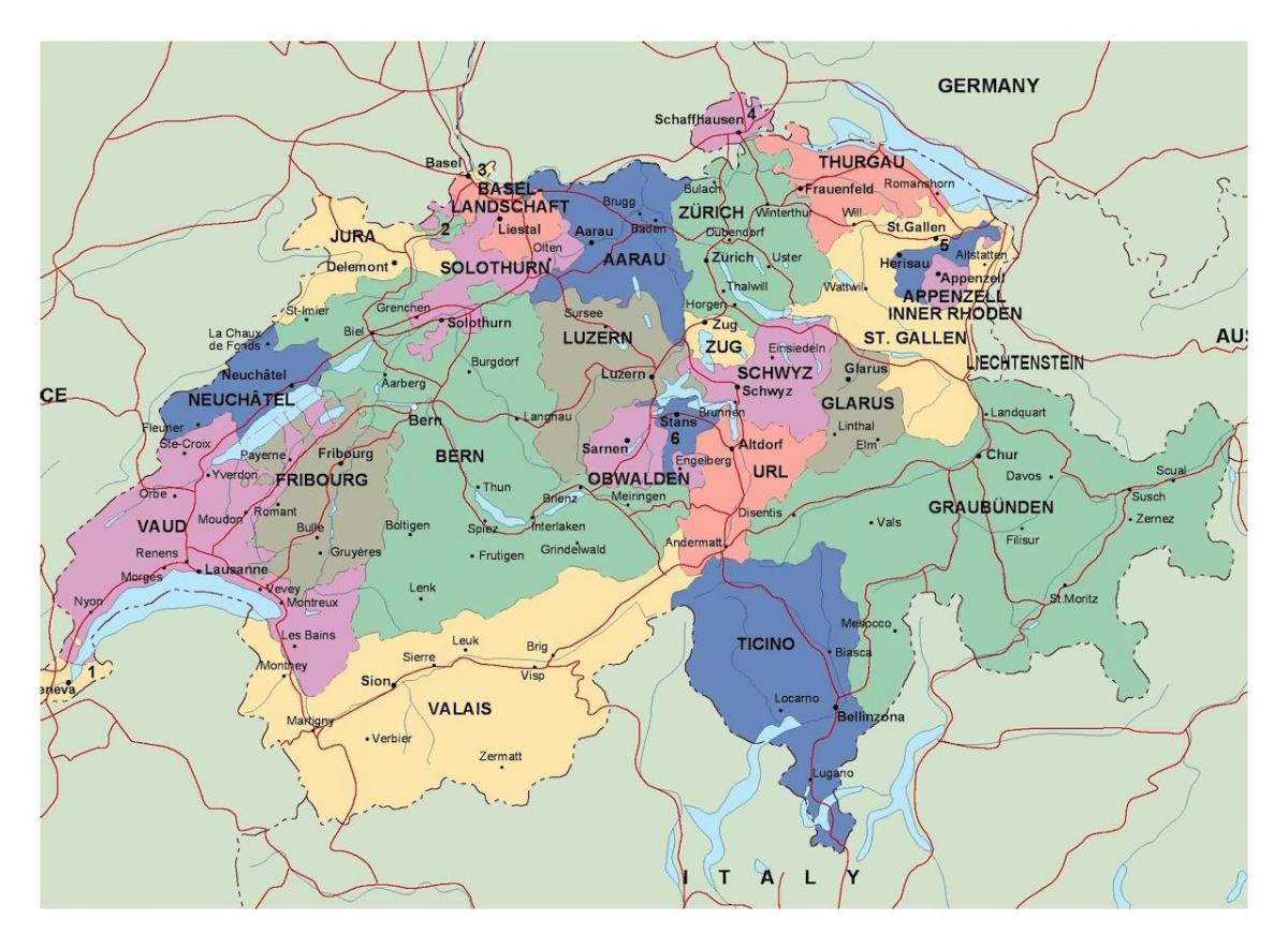 რუკა შვეიცარიაში ქალაქებში