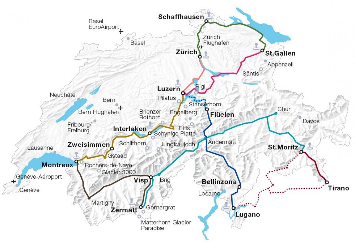 შვეიცარიაში მატარებლის მარშრუტის რუკა