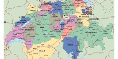 რუკა ციურიხი, შვეიცარია და მიმდებარე ტერიტორია